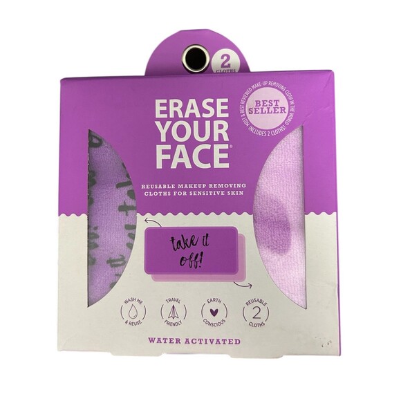 Danielle Other - ERASE YOUR FACE Reusable Makeup Removing Cloths for Sensitive Skin, 2 Purple